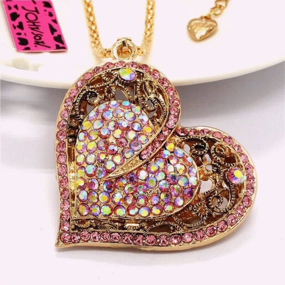 Sparkling Betsey Johnson Heart Necklace